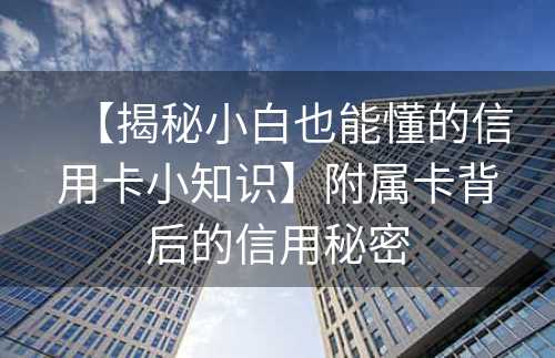 【揭秘小白也能懂的信用卡小知识】附属卡背后的信用秘密