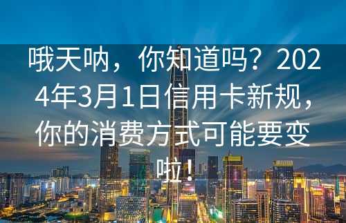 哦天呐，你知道吗？2024年3月1日信用卡新规，你的消费方式可能要变啦！