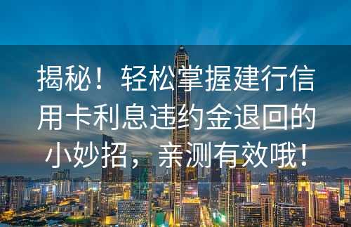 揭秘！轻松掌握建行信用卡利息违约金退回的小妙招，亲测有效哦！