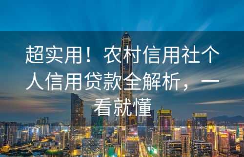 超实用！农村信用社个人信用贷款全解析，一看就懂