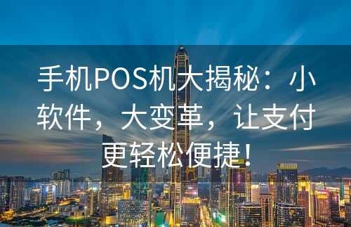 手机POS机大揭秘：小软件，大变革，让支付更轻松便捷！