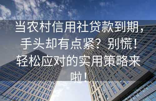 当农村信用社贷款到期，手头却有点紧？别慌！轻松应对的实用策略来啦！