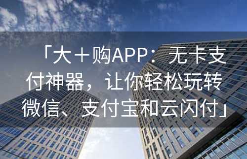 「大＋购APP：无卡支付神器，让你轻松玩转微信、支付宝和云闪付」