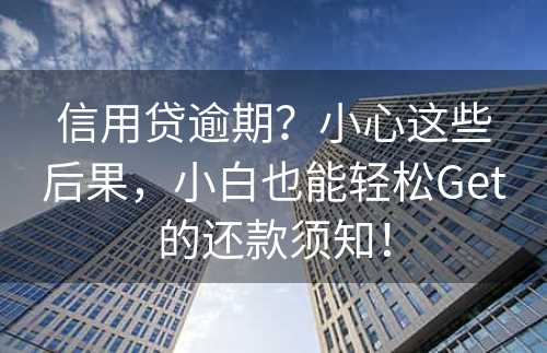 信用贷逾期？小心这些后果，小白也能轻松Get的还款须知！