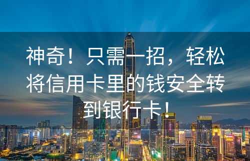 神奇！只需一招，轻松将信用卡里的钱安全转到银行卡！