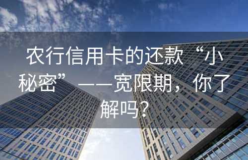 农行信用卡的还款“小秘密”——宽限期，你了解吗？