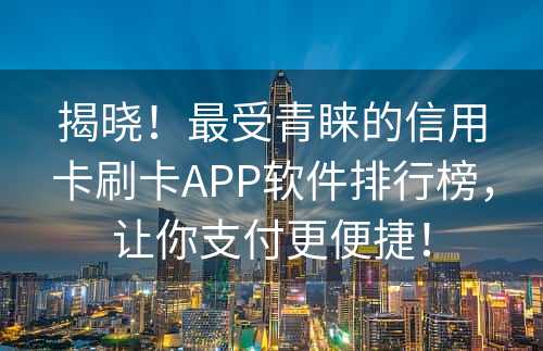 揭晓！最受青睐的信用卡刷卡APP软件排行榜，让你支付更便捷！