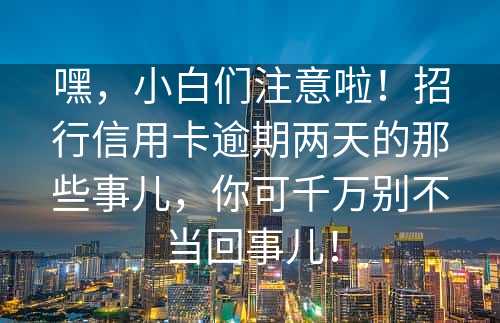 嘿，小白们注意啦！招行信用卡逾期两天的那些事儿，你可千万别不当回事儿！