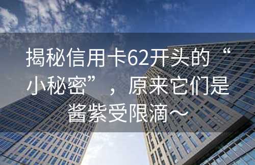 揭秘信用卡62开头的“小秘密”，原来它们是酱紫受限滴～