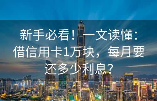 新手必看！一文读懂：借信用卡1万块，每月要还多少利息？