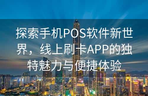 探索手机POS软件新世界，线上刷卡APP的独特魅力与便捷体验