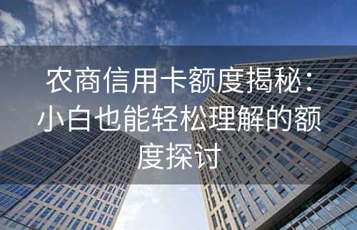 农商信用卡额度揭秘：小白也能轻松理解的额度探讨