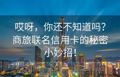 哎呀，你还不知道吗？商旅联名信用卡的秘密小妙招！