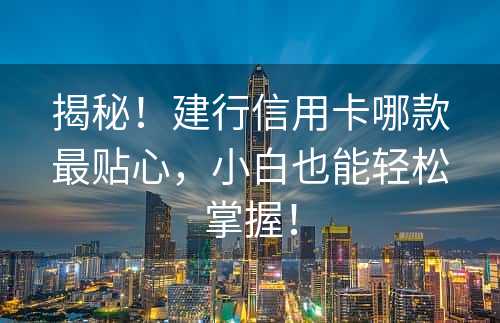 揭秘！建行信用卡哪款最贴心，小白也能轻松掌握！