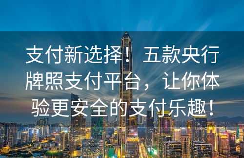 支付新选择！五款央行牌照支付平台，让你体验更安全的支付乐趣！