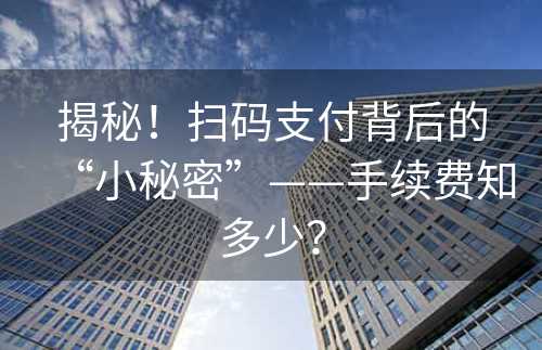 揭秘！扫码支付背后的“小秘密”——手续费知多少？