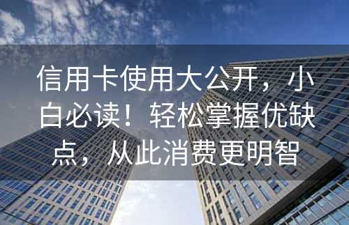 信用卡使用大公开，小白必读！轻松掌握优缺点，从此消费更明智