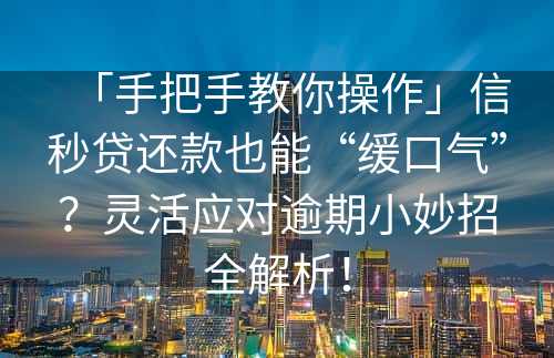 「手把手教你操作」信秒贷还款也能“缓口气”？灵活应对逾期小妙招全解析！