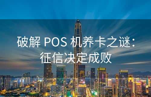 破解 POS 机养卡之谜：征信决定成败