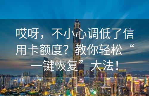 哎呀，不小心调低了信用卡额度？教你轻松“一键恢复”大法！