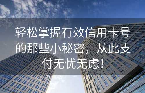 轻松掌握有效信用卡号的那些小秘密，从此支付无忧无虑！