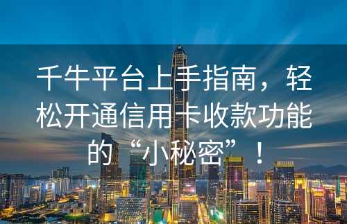 千牛平台上手指南，轻松开通信用卡收款功能的“小秘密”！