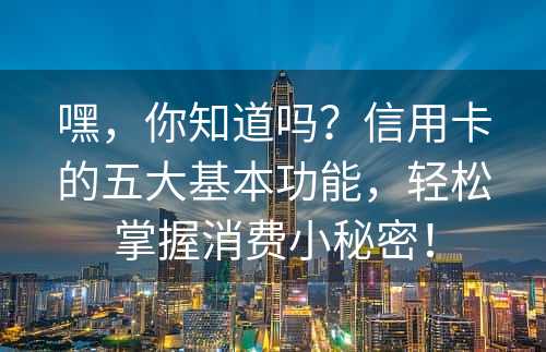 嘿，你知道吗？信用卡的五大基本功能，轻松掌握消费小秘密！