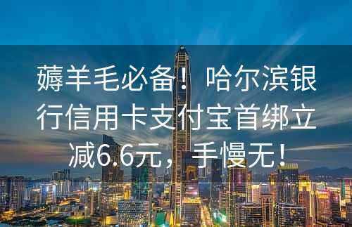 薅羊毛必备！哈尔滨银行信用卡支付宝首绑立减6.6元，手慢无！