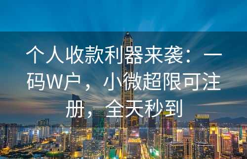 个人收款利器来袭：一码W户，小微超限可注册，全天秒到