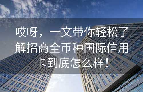 哎呀，一文带你轻松了解招商全币种国际信用卡到底怎么样！