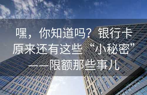 嘿，你知道吗？银行卡原来还有这些“小秘密”——限额那些事儿