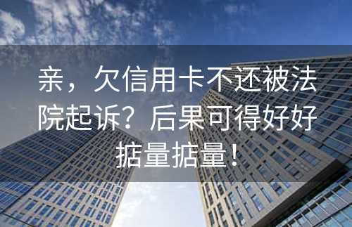 亲，欠信用卡不还被法院起诉？后果可得好好掂量掂量！